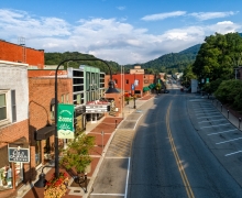 Arial scene of downtown boone, photo by university communications
